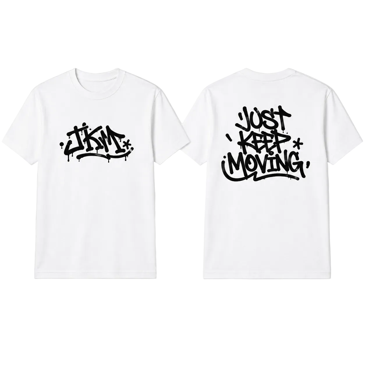 JKM “Just Keep Moving” Graffiti Tee – White / Black