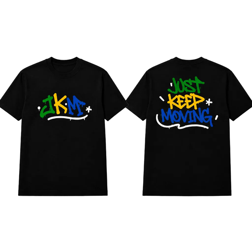 JKM “Just Keep Moving” Graffiti Tee – Black / White