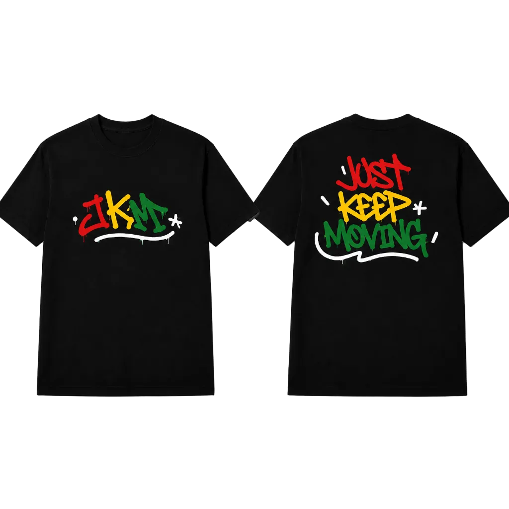 JKM “Just Keep Moving” Graffiti Tee – Black / White